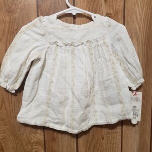 NWT Ivory Cotton Dress With Embroidery 3-6 Months Long Sleeve Chest Ruffle